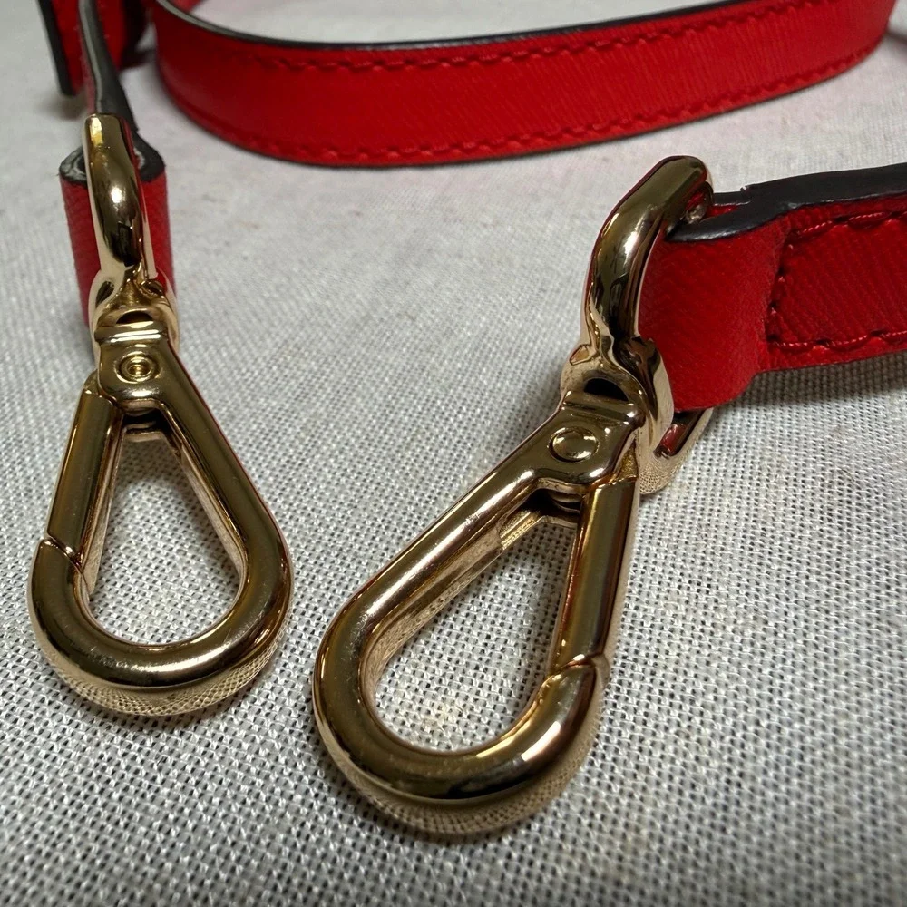 Michael Kors Red Saffiano Leather Adjustable Crossbody Bag Strap Gold Hardware